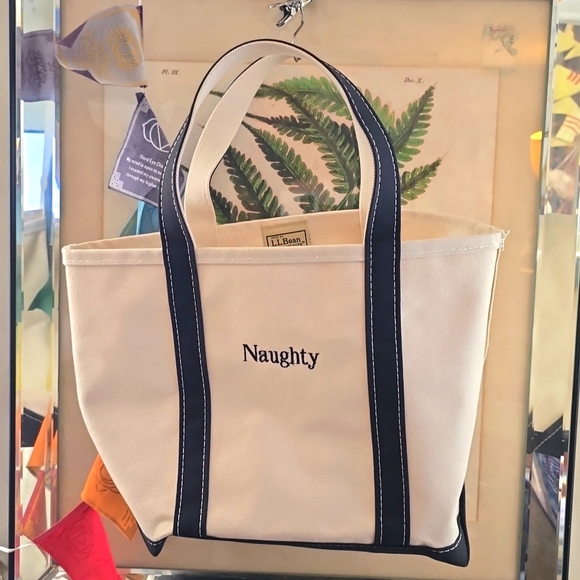 L.L. Bean Canvas Medium Boat Tote Bag "Naughty" Custom Mono Black + White USA - Picture 7 of 7